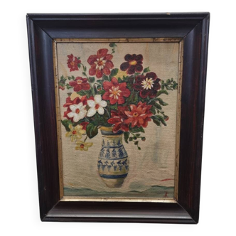 Nature morte aux fleurs anciennes sur toile, début des années 1900