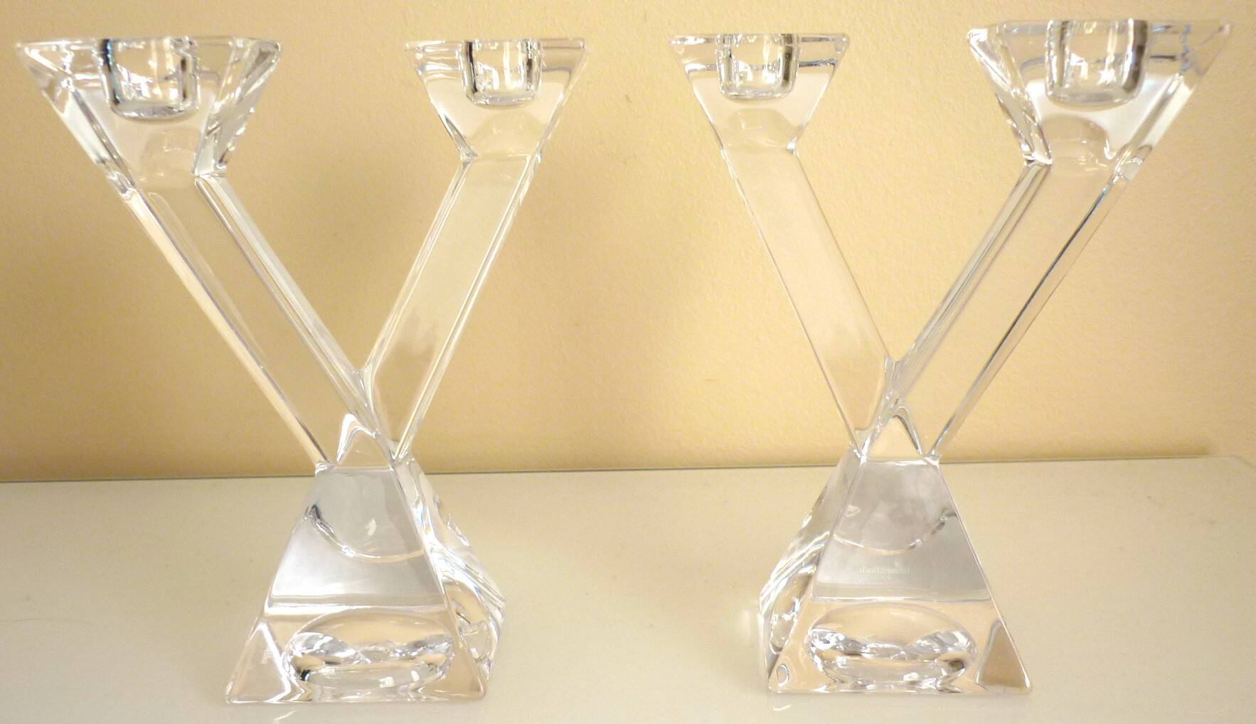 Pair of candlesticks, candelabra, crystal signed Villeroy & Boch, design and chic