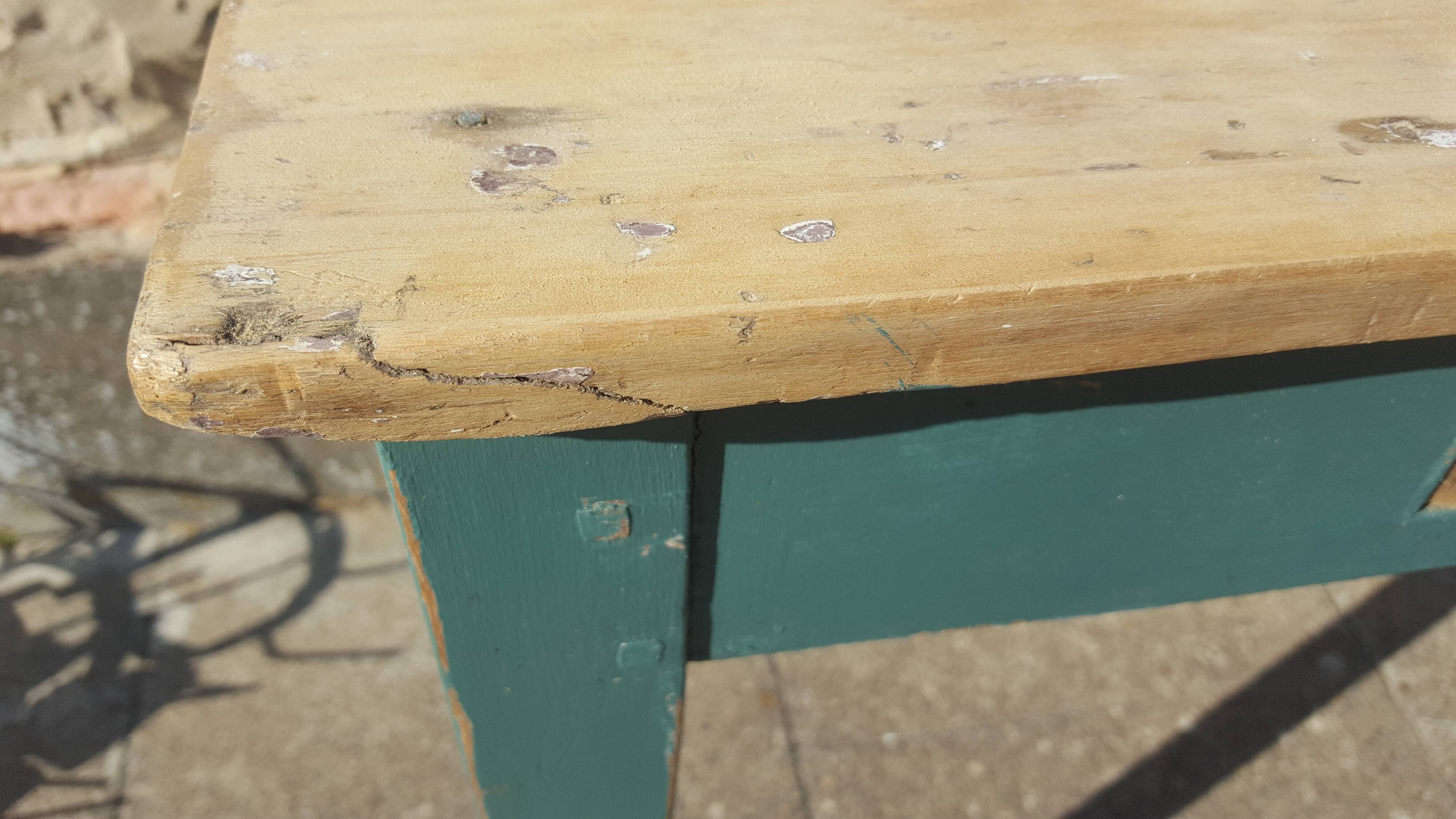 Table de ferme d'appoint patine turquoise