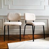 Pair of vintage chairs in sheep moumoute