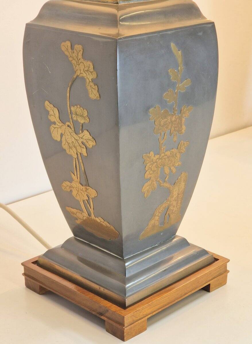 Vintage Asian Table Lamps in Pewter and Brass, 1950s, Set of 2