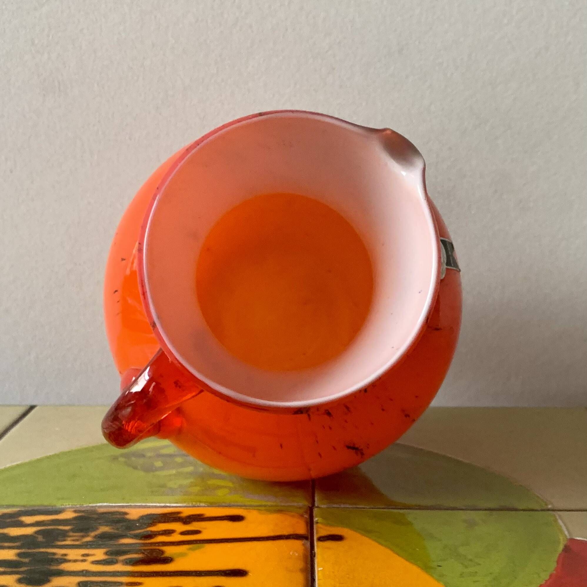 Vintage vase or pitcher in orange blown glass - Made in Italy