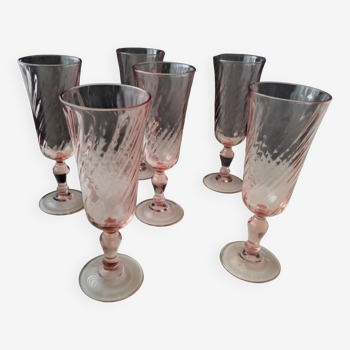 6 vintage luminarc champagne flutes model rosaline