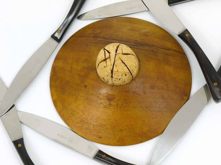 Carl Aubock II Knife Holder in Walnut with 6 Amboss Knives, Austria, 1950s
