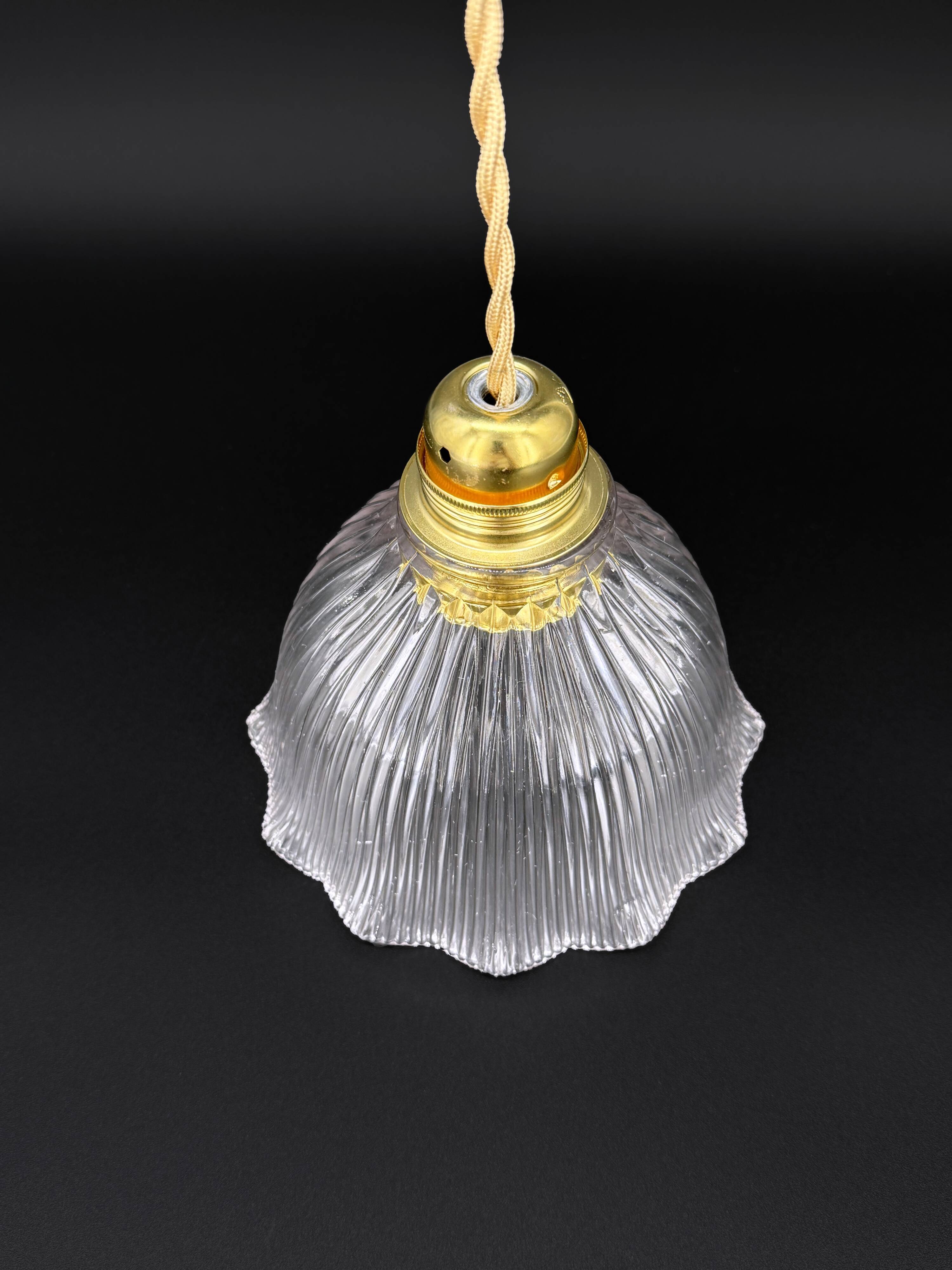 Vintage Holophane glass pendant light, draped shape
