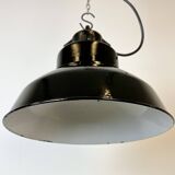 Industrial Black Enamel Factory Lamp with Cast Iron Top, 1960s