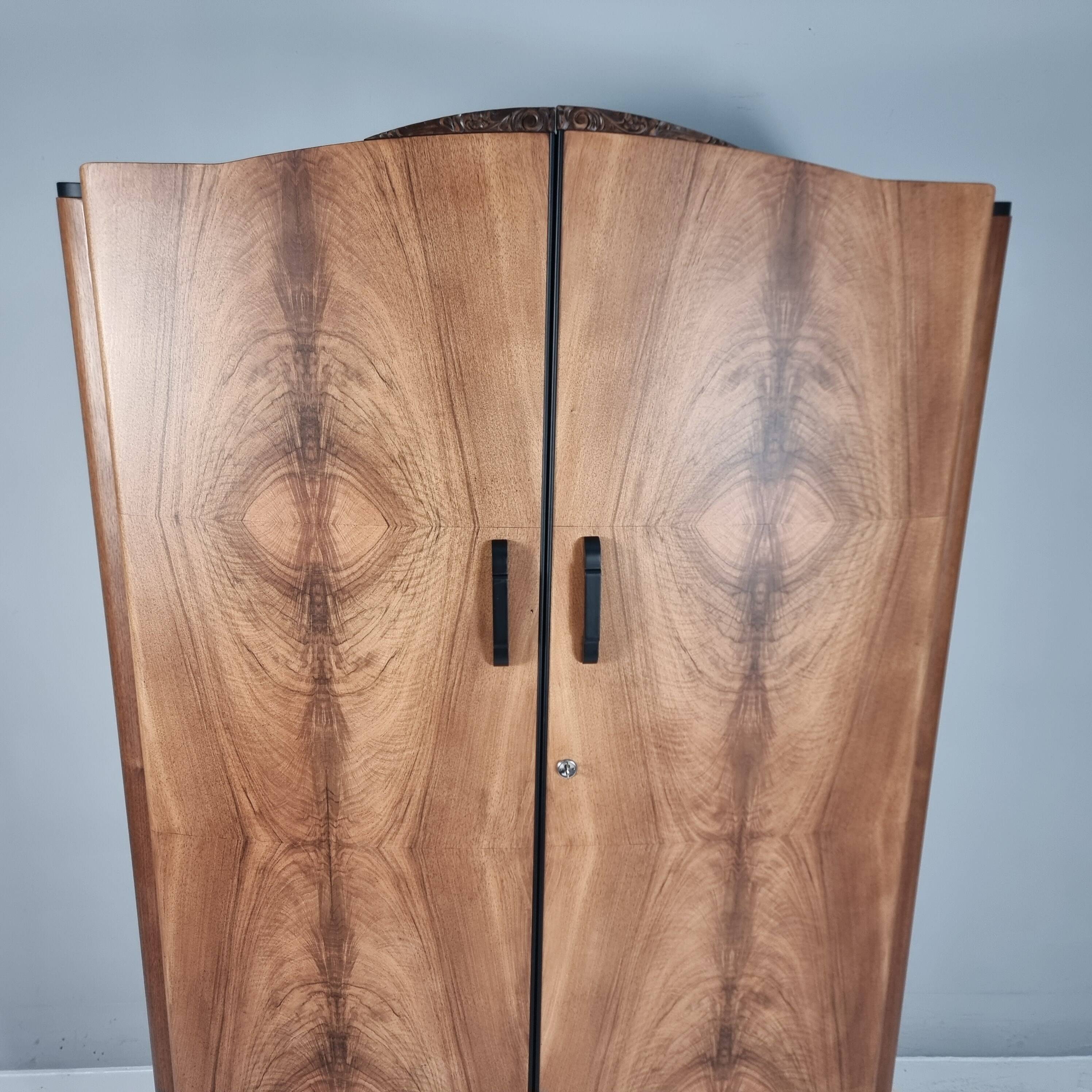 Art Deco Walnut Wardrobe by Jindrich Halabala, 1940s