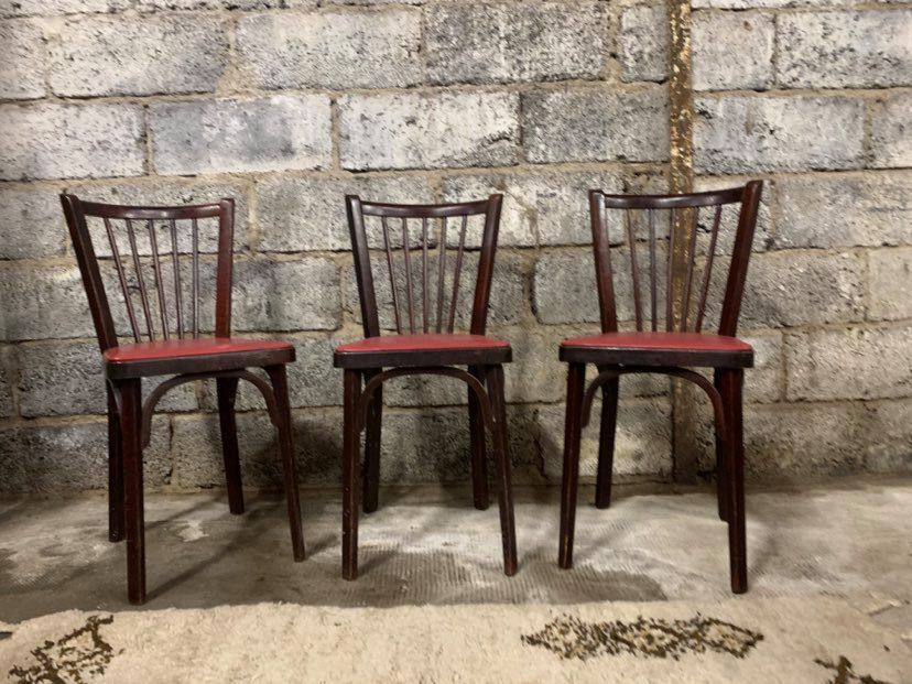 6 Baumann bistro chairs, Parisian beechwood and red ska - old and vintage