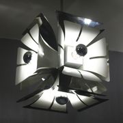 Impressive Space Age chandelier with 5 lights, chrome metal, Italy 1970s.