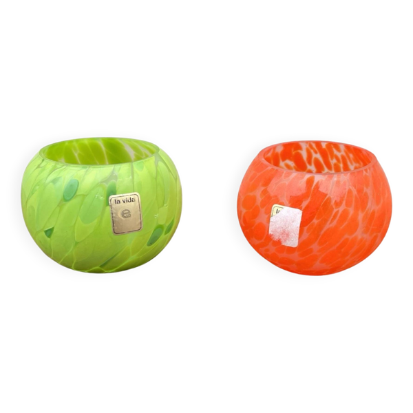 Paire de photophores en verre, La Vida, années 1980.