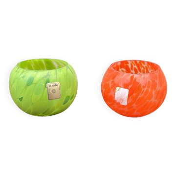 Pair of glass tealight holders, La Vida, 1980s.
