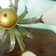 Chandelier of 5 corollas in white granite glass, central decoration with foliage 70s /80s