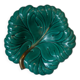 empty ceramic fruit bowl barbotine cabbage leaf vintage made in France retro