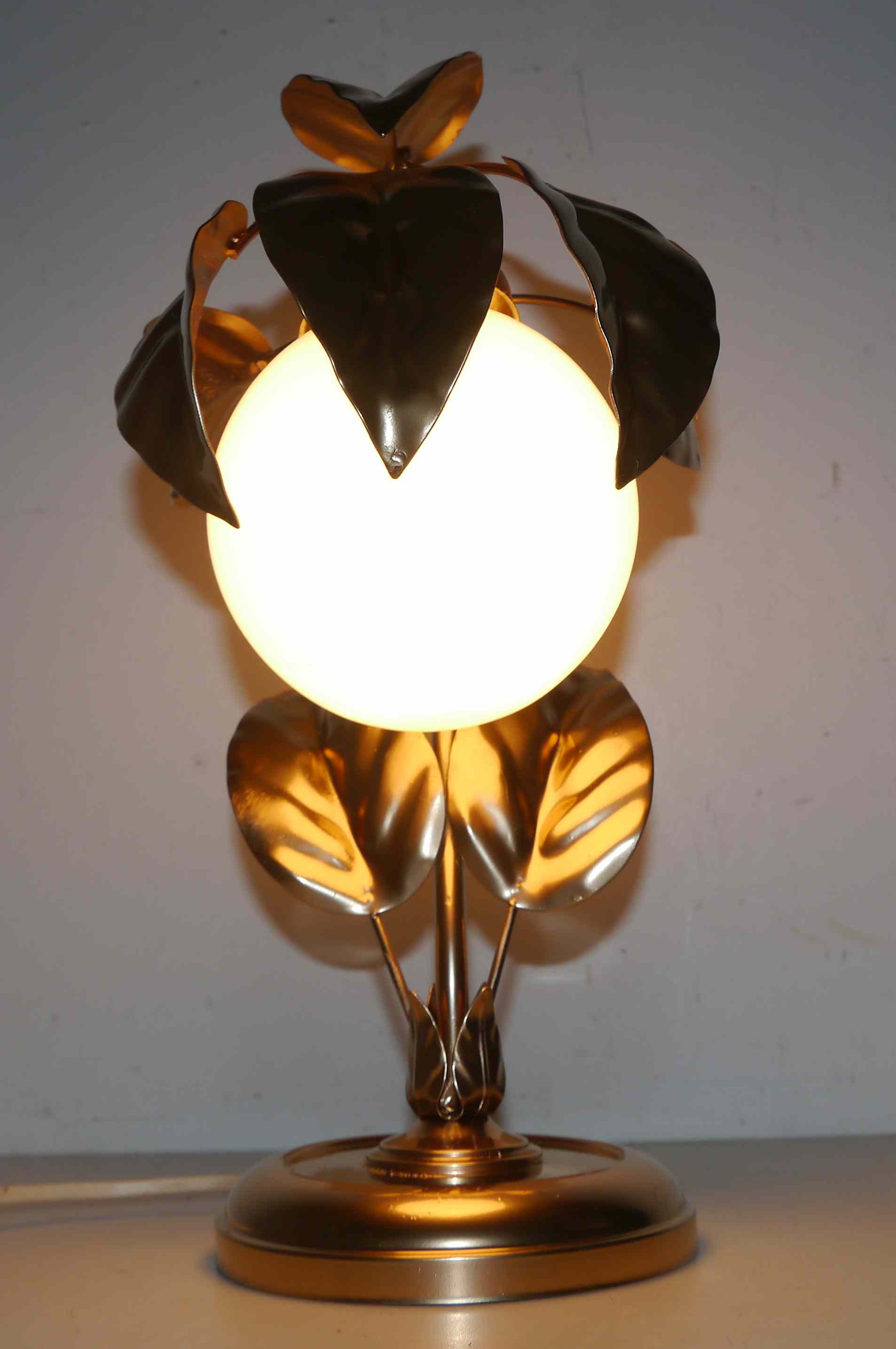 Vintage lamp or night light flowers metal and opaline L-- 70's years