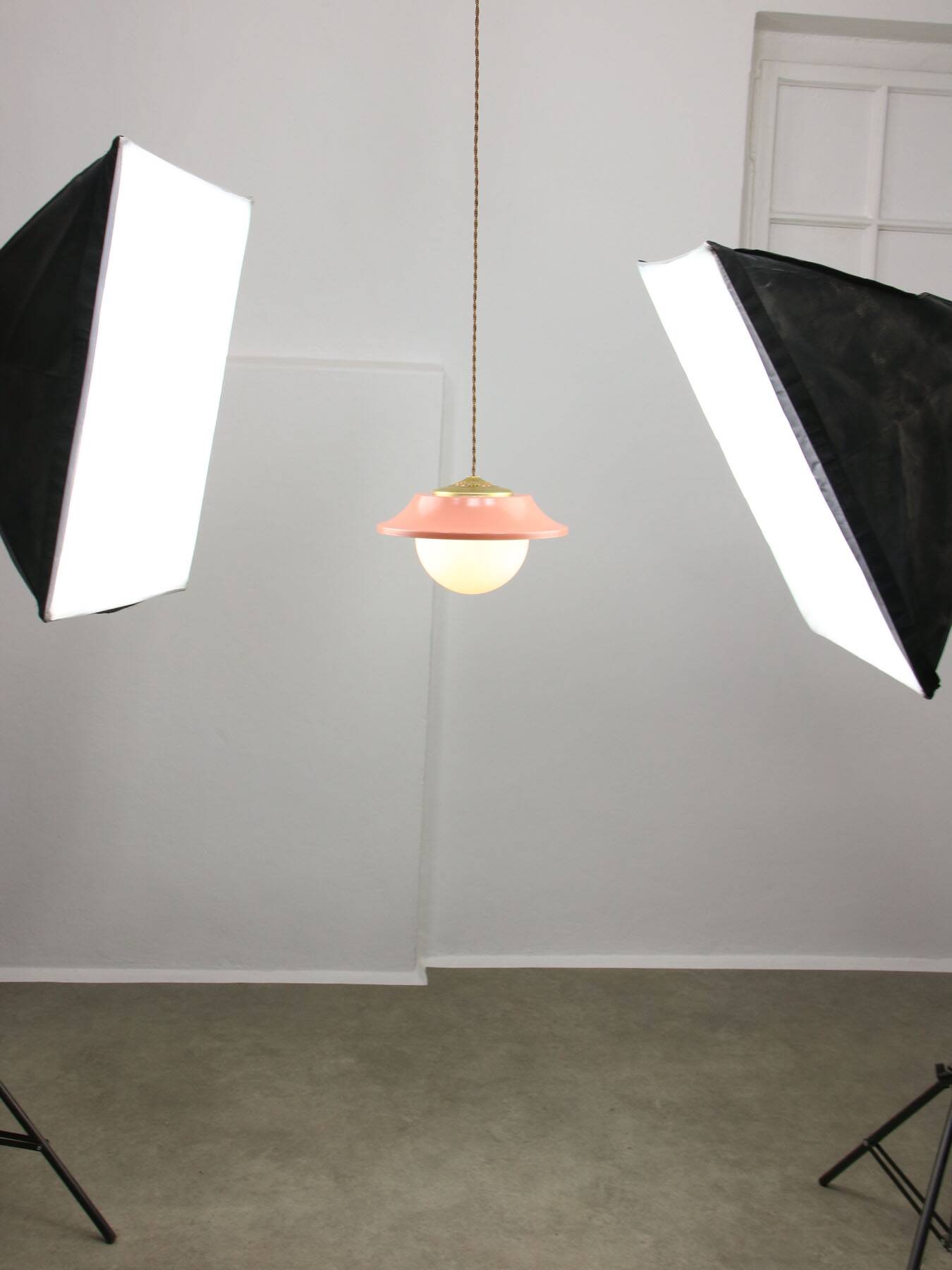 Mid-Century Italian Pink Metal and Brass Pendant Lamp