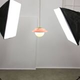 Mid-Century Italian Pink Metal and Brass Pendant Lamp
