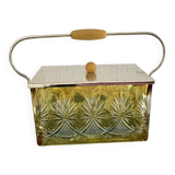 Amber cut crystal bonbonnière, metal mount – Art Deco