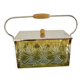 Bonbonnière en cristal taillé ambre, monture métal – Art Déco