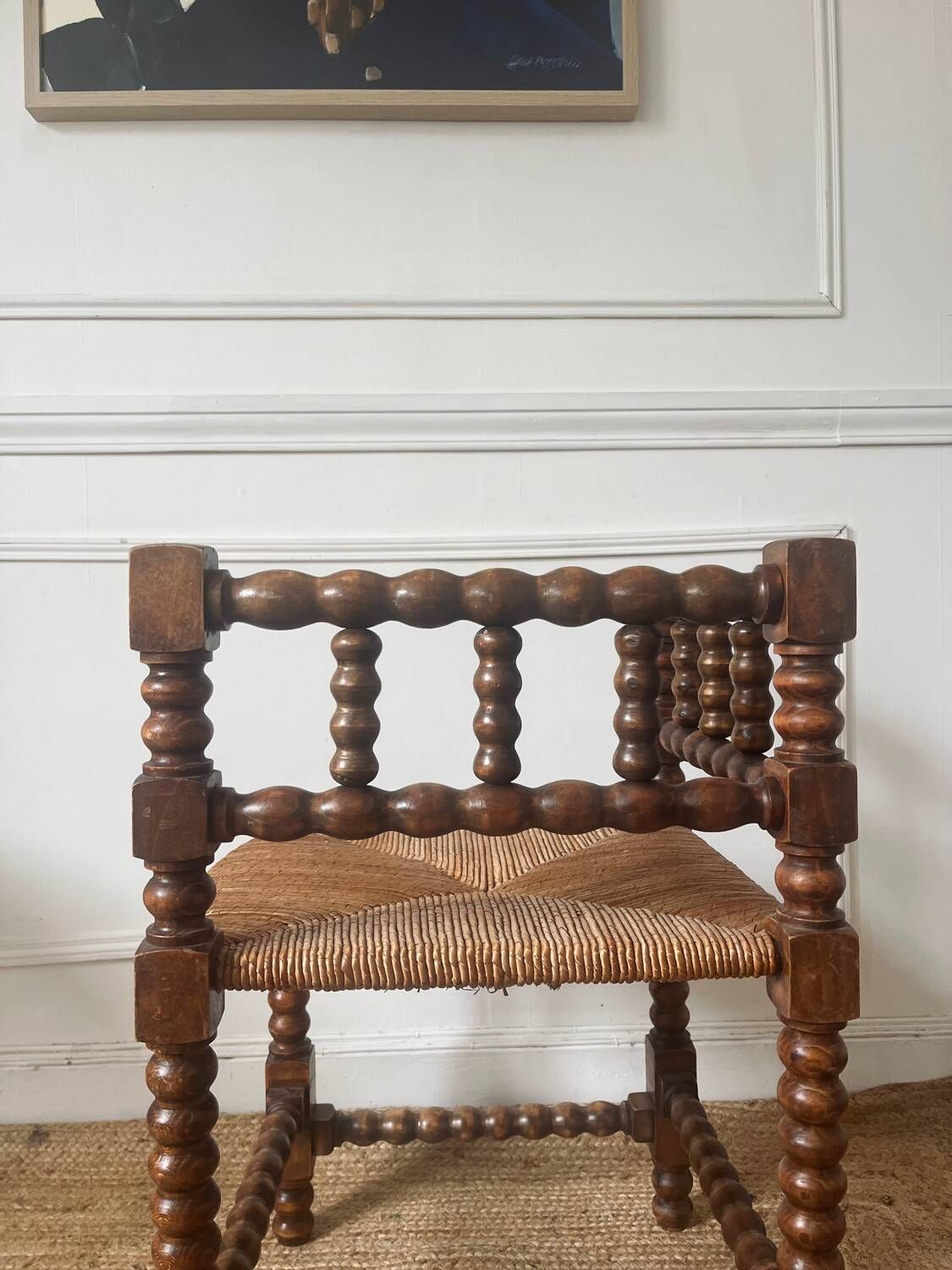 Chaise coin du feu bois et paille