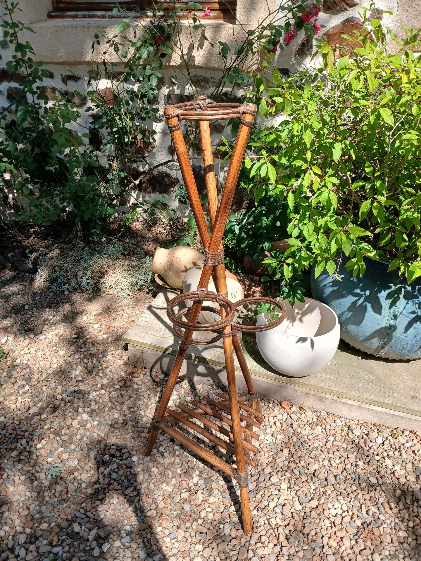 Large vintage bamboo plant stand