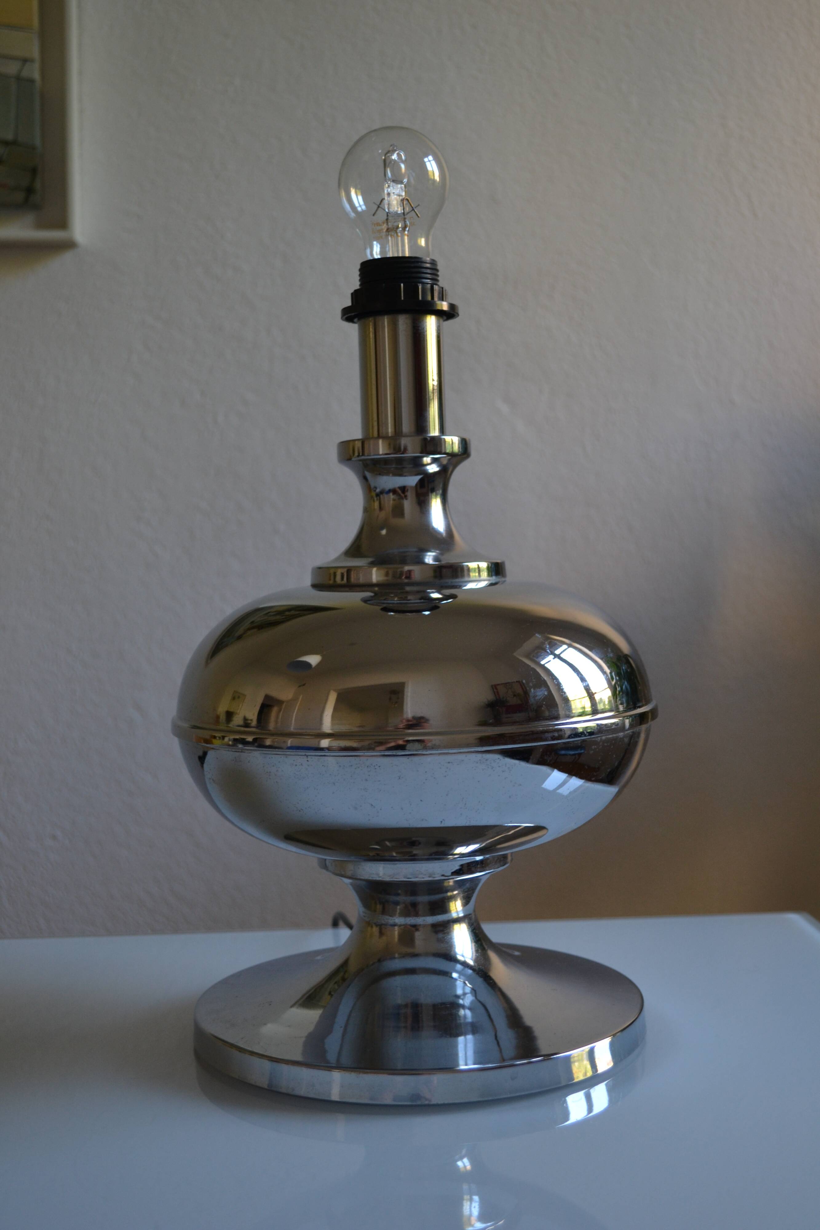 Large chrome metal lamp base 1970s vintage 70's space age