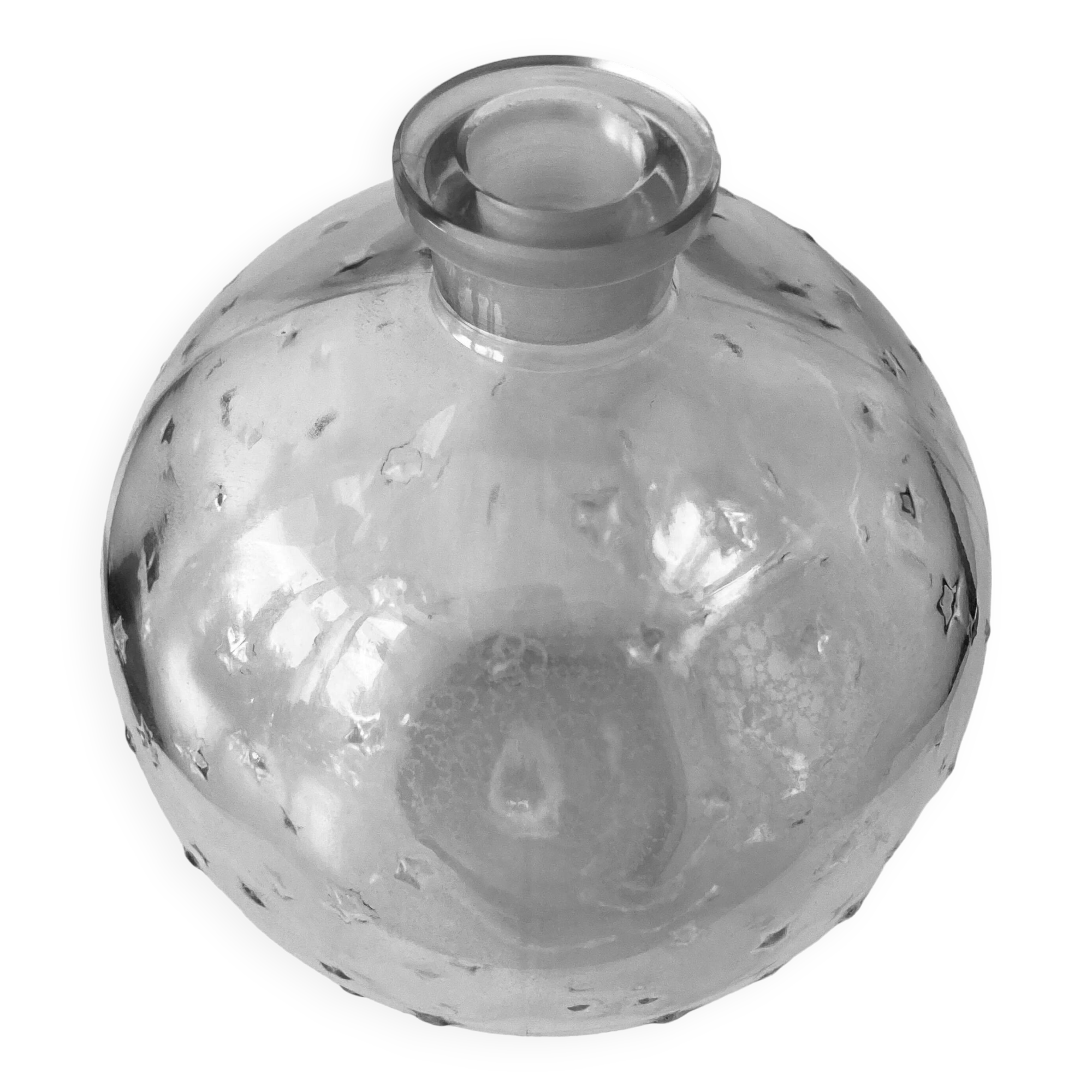 Lalique soliflore ball vase in colorless molded glass with light relief decoration of a seedling of stars