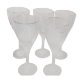 5 white wine glasses etched decorations, golden edge, twisted foot
