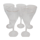 5 white wine glasses etched decorations, golden edge, twisted foot