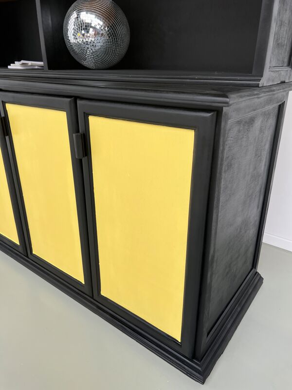 Buffet 2 corps, format XXL, ancien meuble d'école en bois