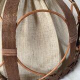 Vintage suspension lamp in rattan and linen