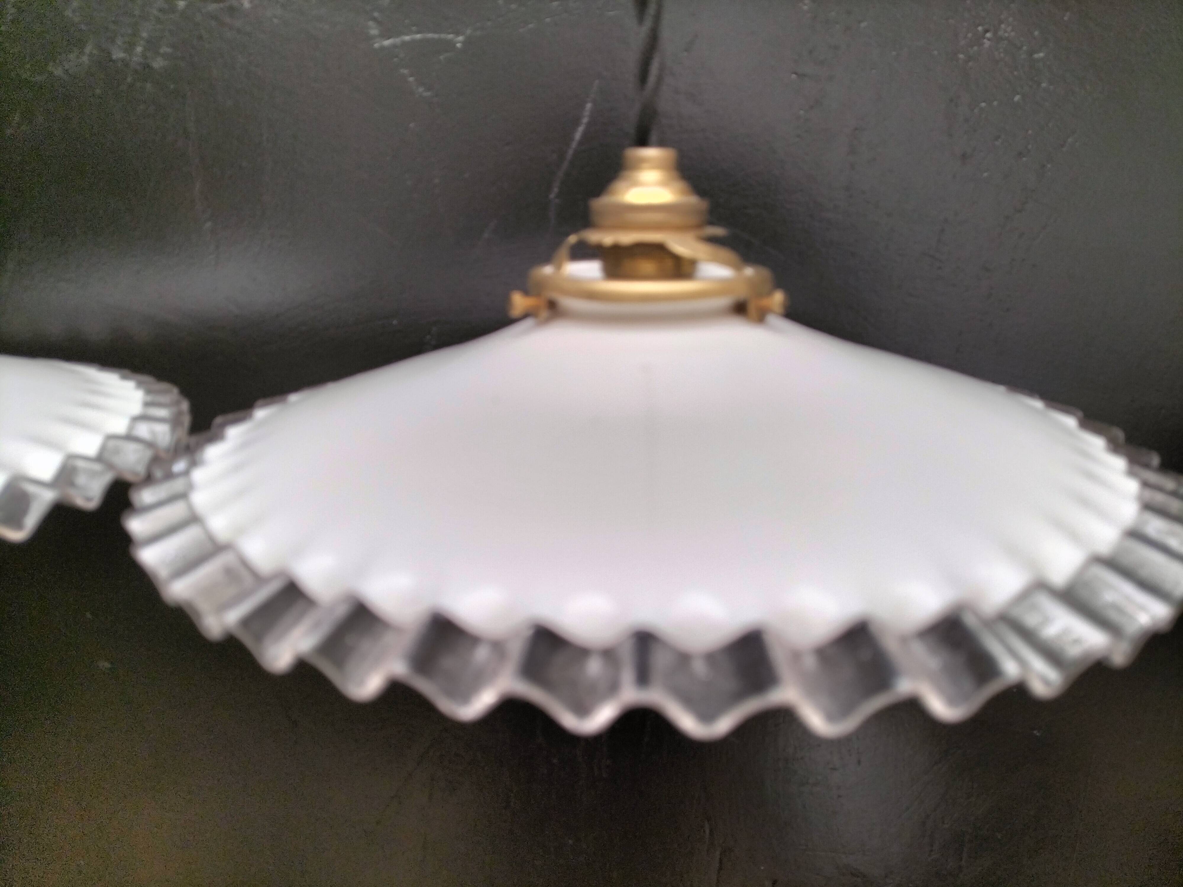 Pair of opaline pendant lights