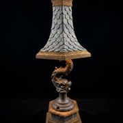 Monumental lamp with a dolphin in cast iron and lead scales - 110cm