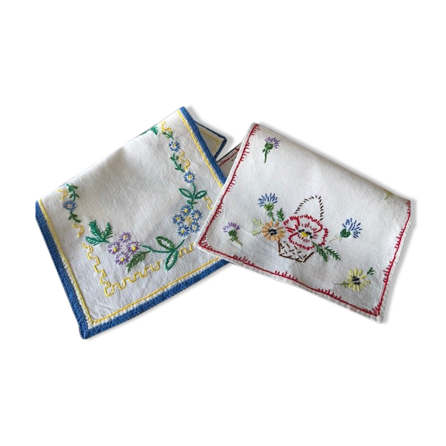 Two hand-embroidered placemats 30x20cm