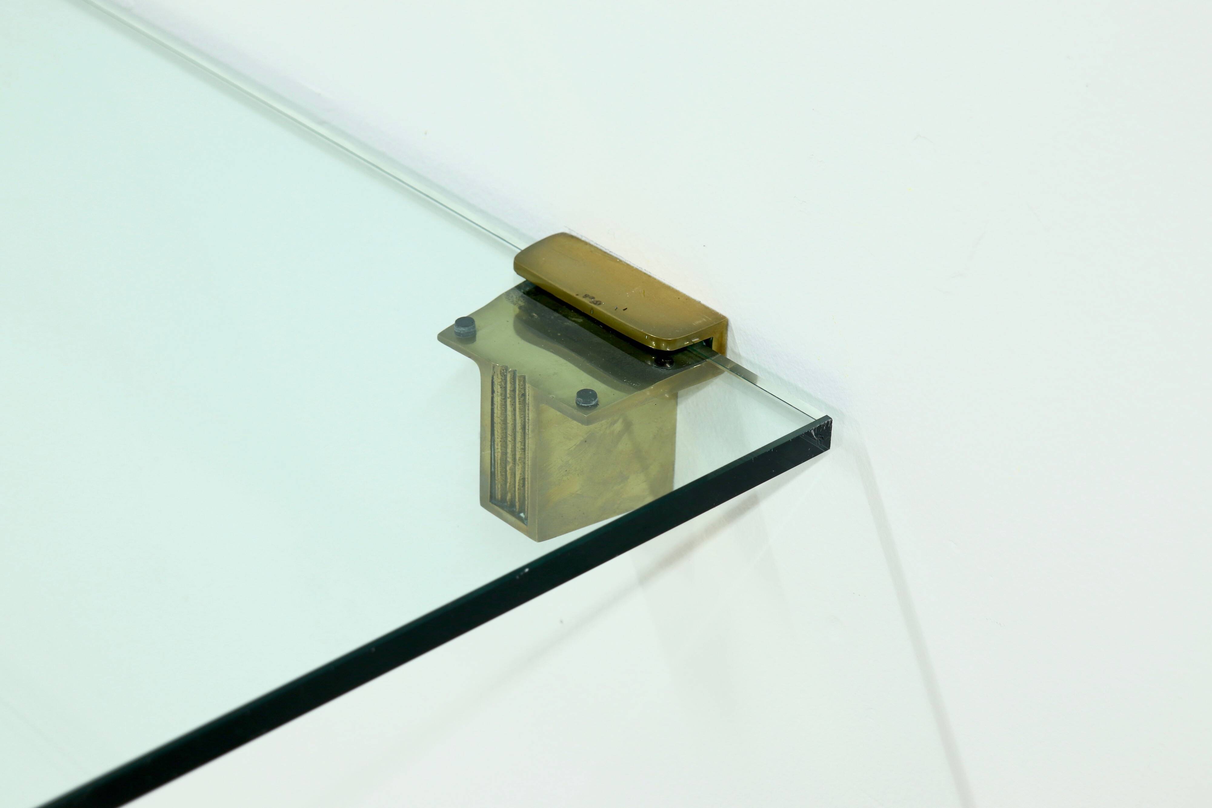 Rare Large Peter Ghyczy Brass and Glass Wall-Mounted Shelving Unit 1970s