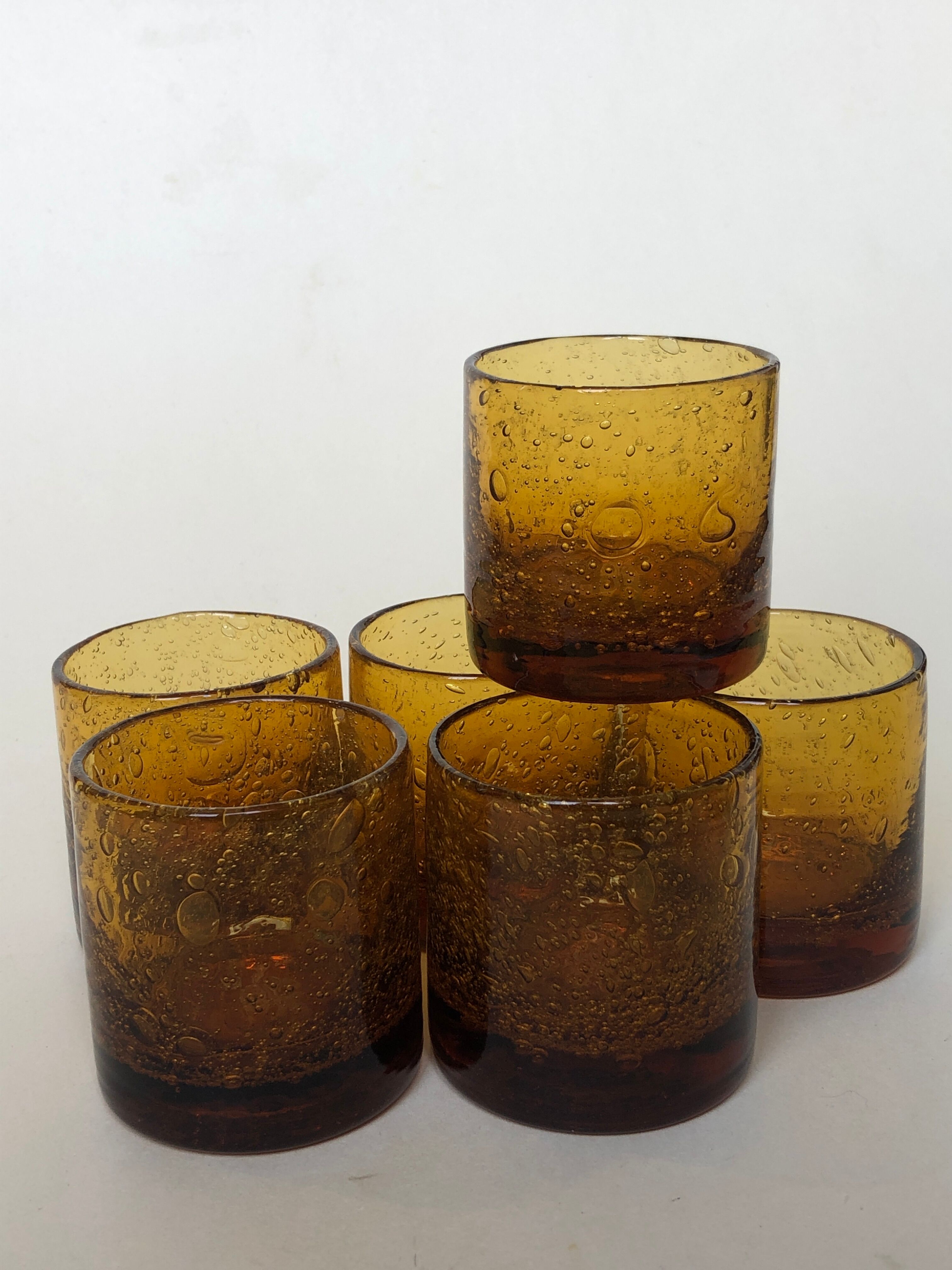 Set of 6 real Biot glass handmade