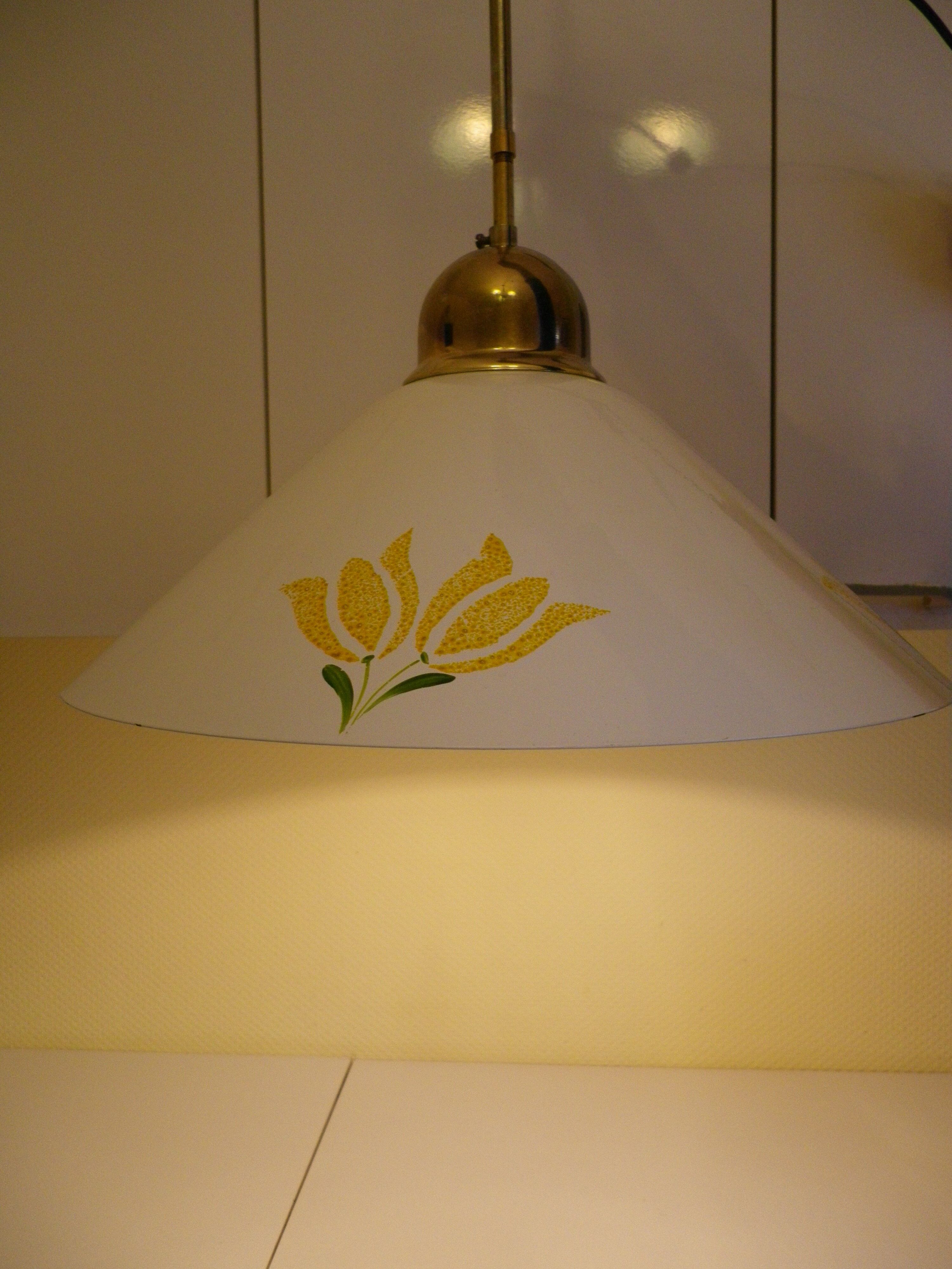 Vintage 1970s white enamelled sheet metal pendant