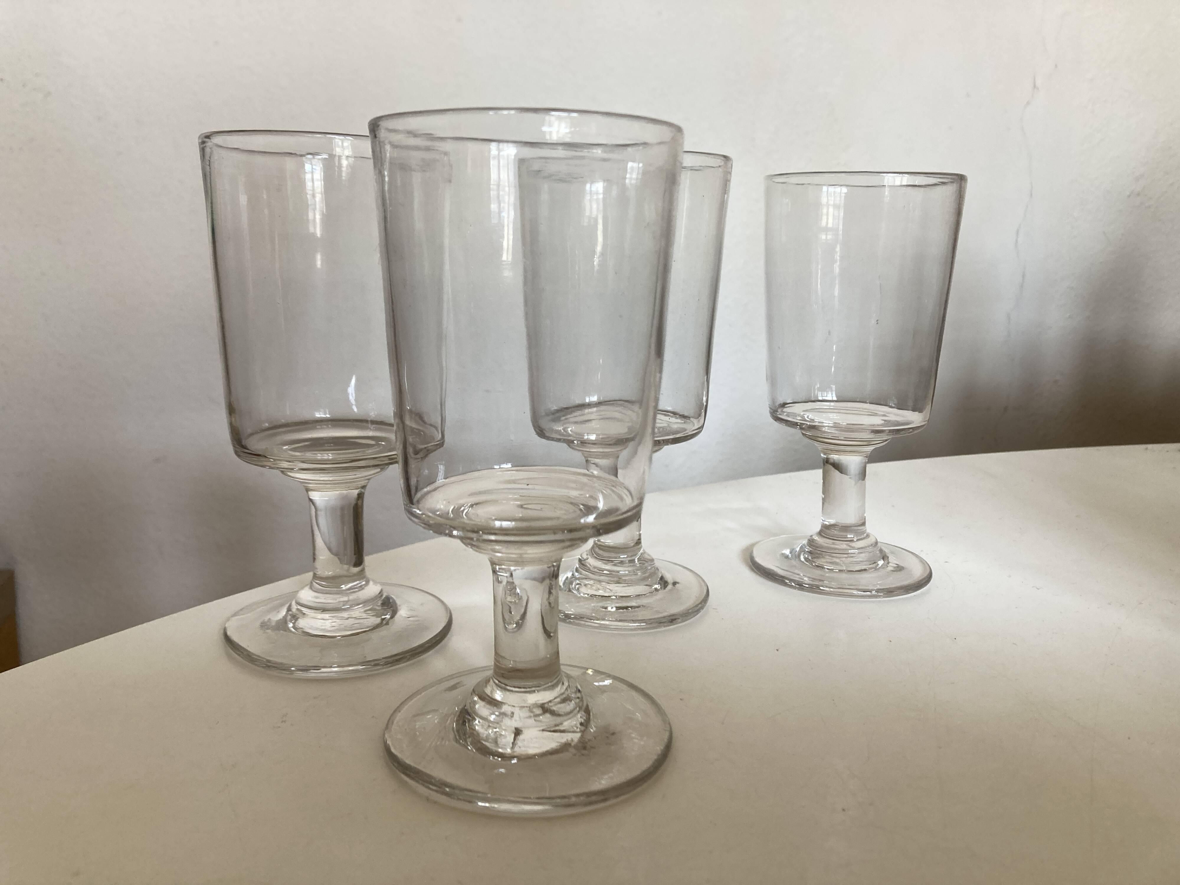 Set de 4 verres rouleau 19e en verre irrégulier