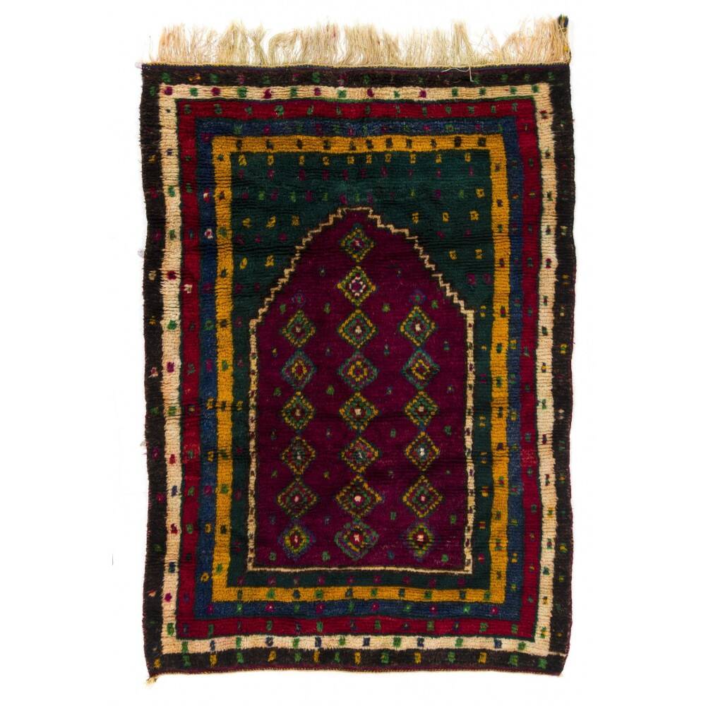 Vintage Handmade Turkish Tulu Prayer Rug, Hand-Knotted Wool Prayer Mat