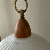 Tripod lamp in opaline and teak from the 60s