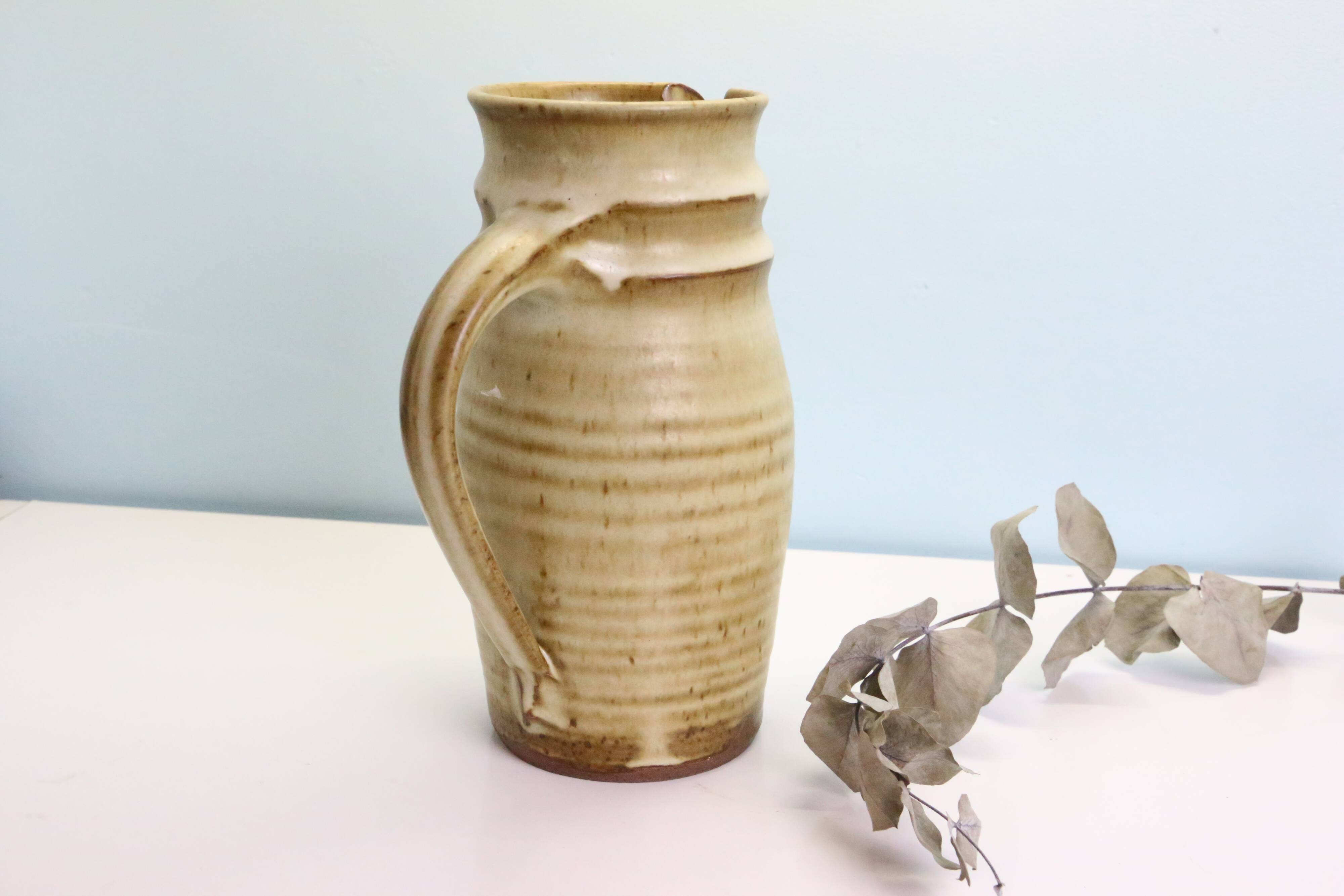 Glazed earth jug, Manziat pottery, rustic, vintage French