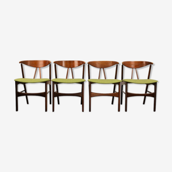 Ensemble de 4 chaises vertes en teck et chêne 1960