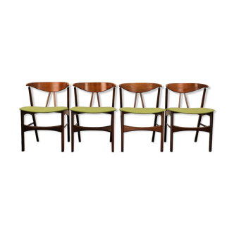 Ensemble de 4 chaises vertes en teck et chêne 1960