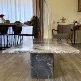 Sculptural coffee table in black and grey marble, postmodern design, years.