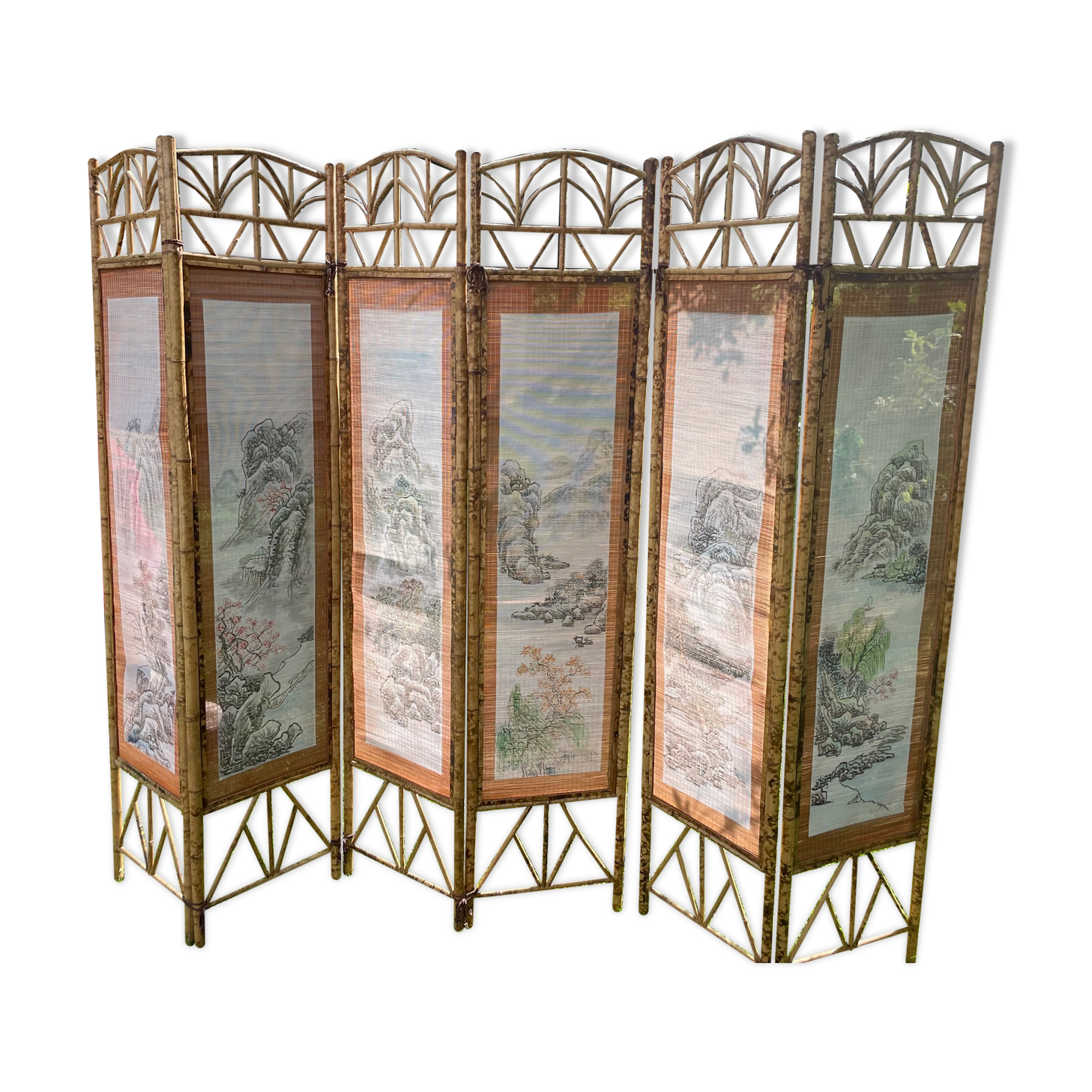 Vintage bamboo and rattan screen, 1970s