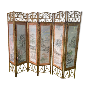 Paravent vintage, bambou et rotin,