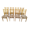 Lot 8 Chaises en bois clair tissu vintage Scandinave