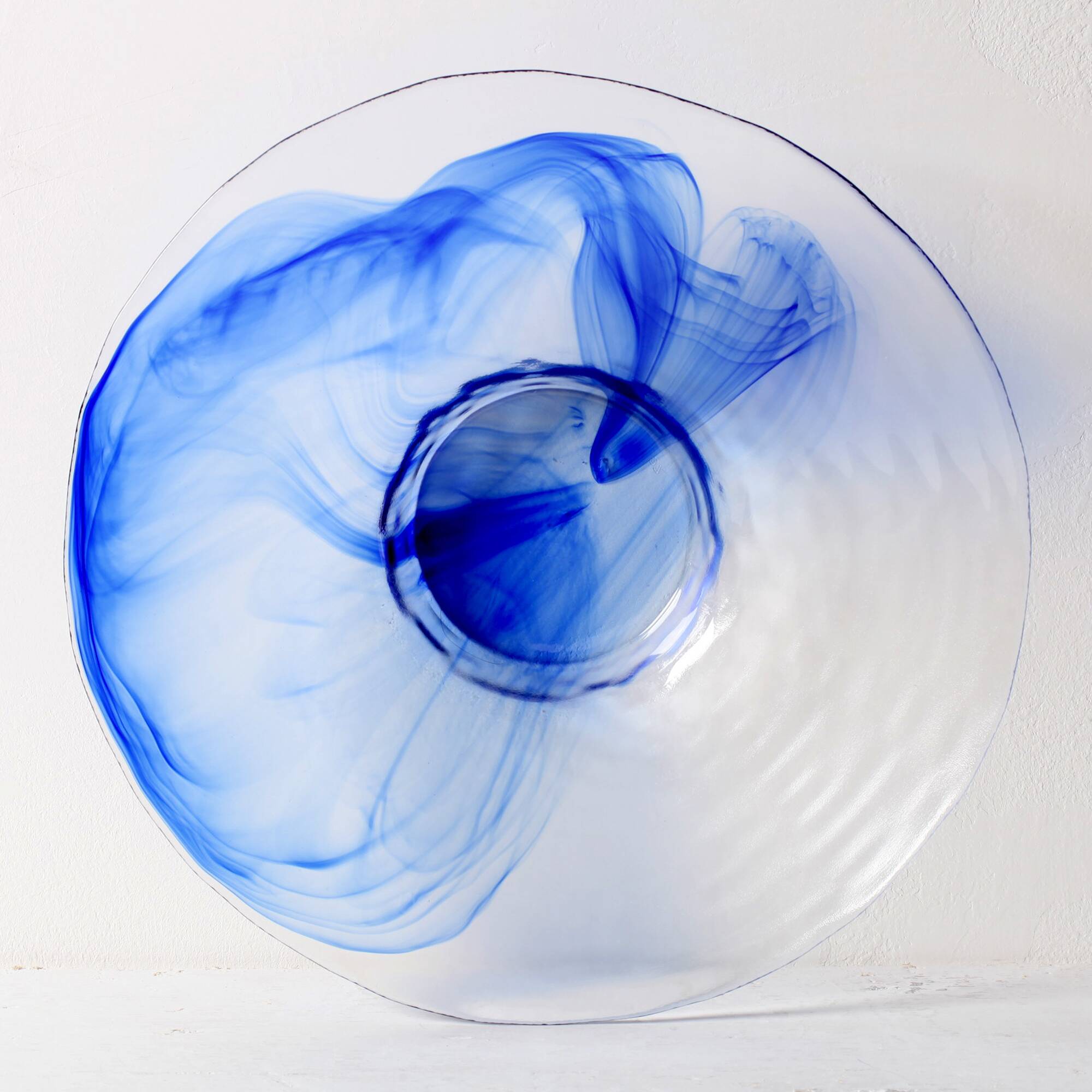 Vintage Bormioli Rocco Art Glass Bowl: Cobalt Blue Swirl Centerpiece