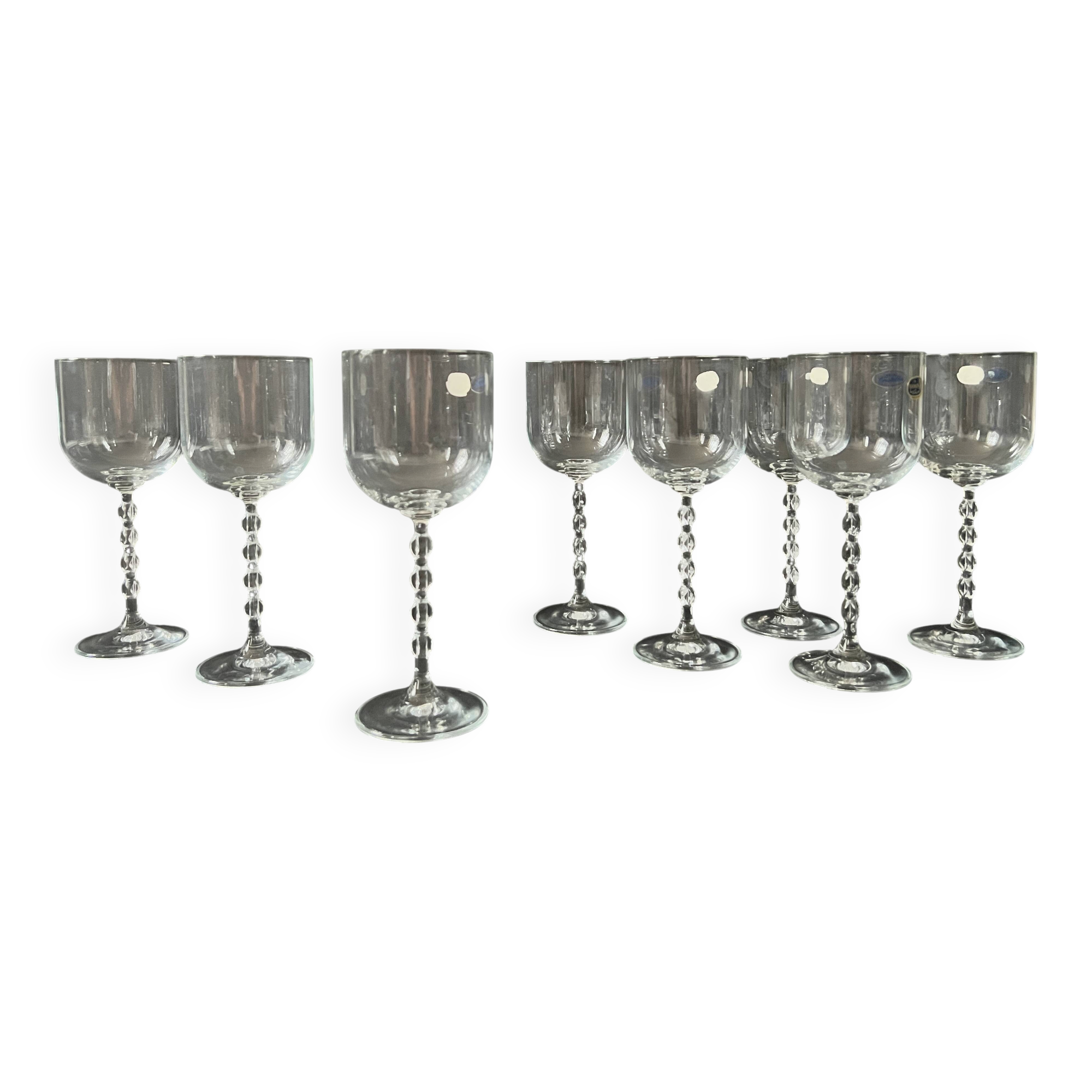 set of 8 genuine crystal wine glasses with Venetian beads
