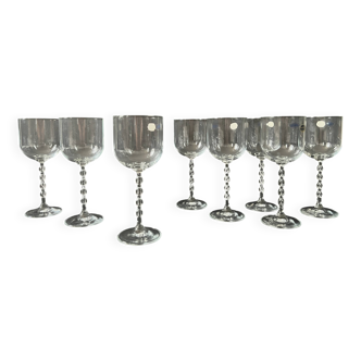 set of 8 genuine crystal wine glasses with Venetian beads