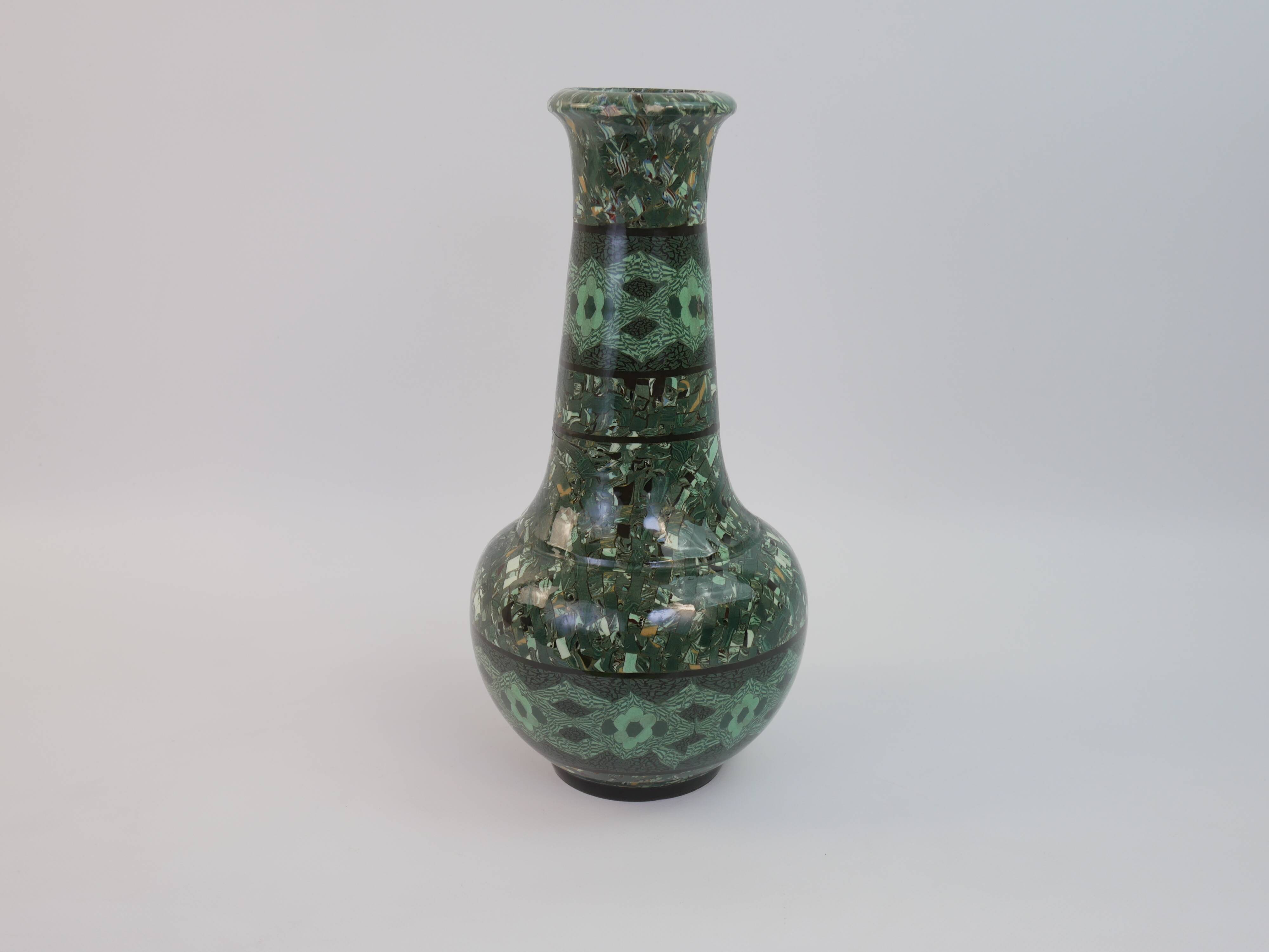 Grand vase en céramique terre-mêlée verte de Jean Gerbino Vallauris